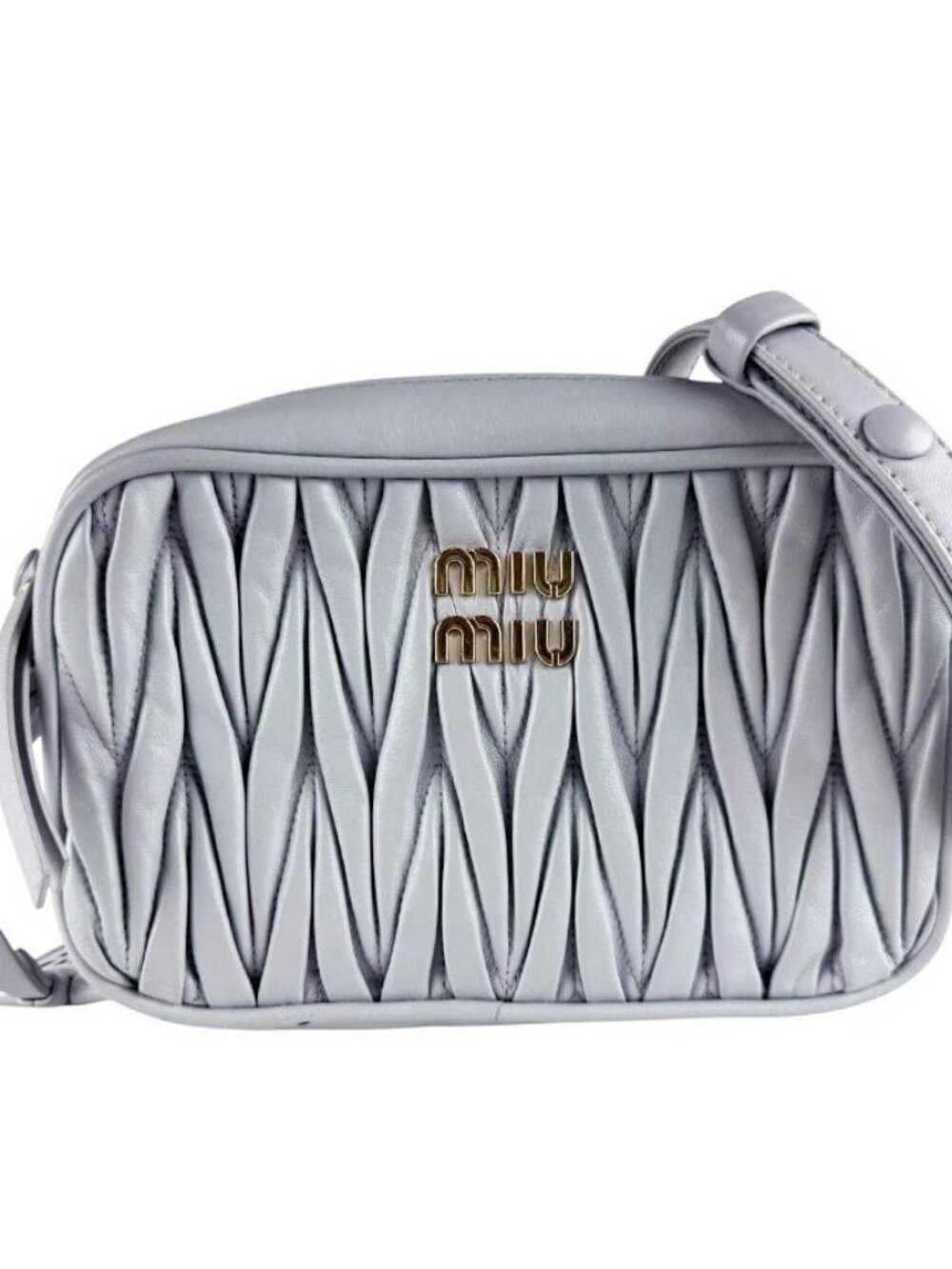 MIUMIU Matelasse Shoulder Bag Light Gray Leather/Goldtone